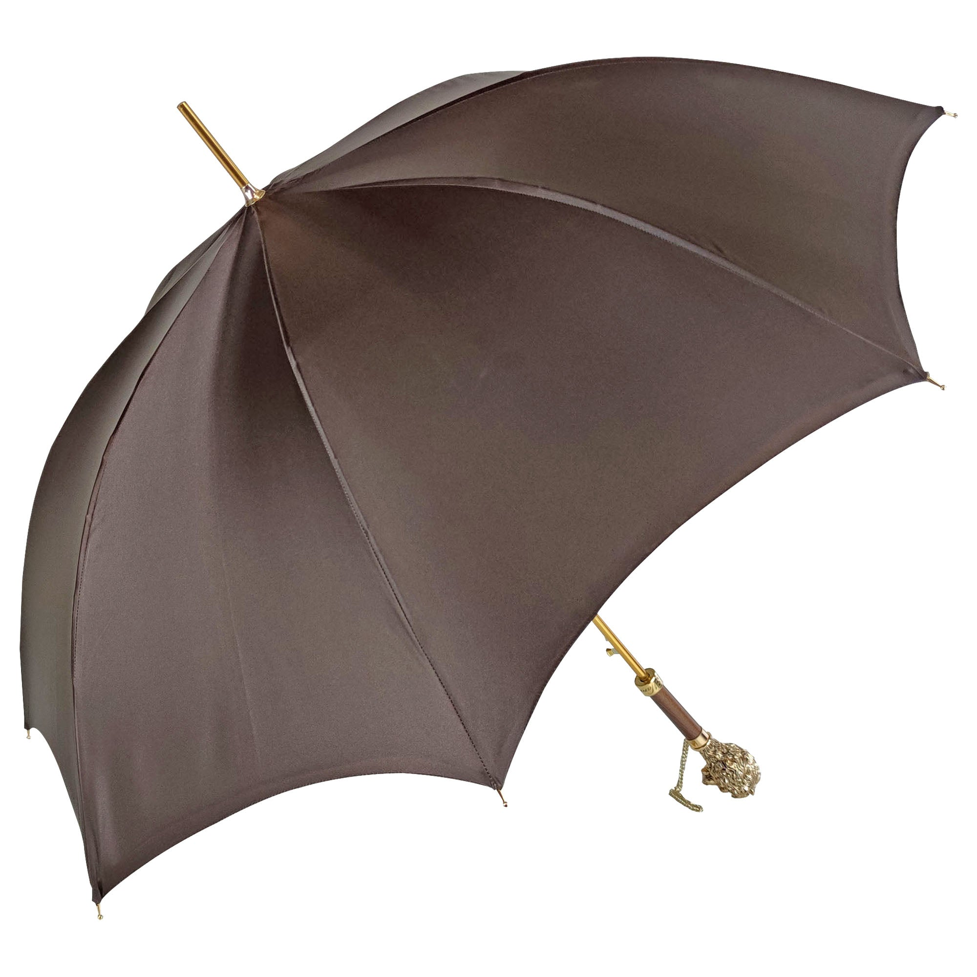 Elegant men's umbrella from Ilmarchesato's Lion Collection with a 24K gold-plated handle, featuring intricate lion motif design.