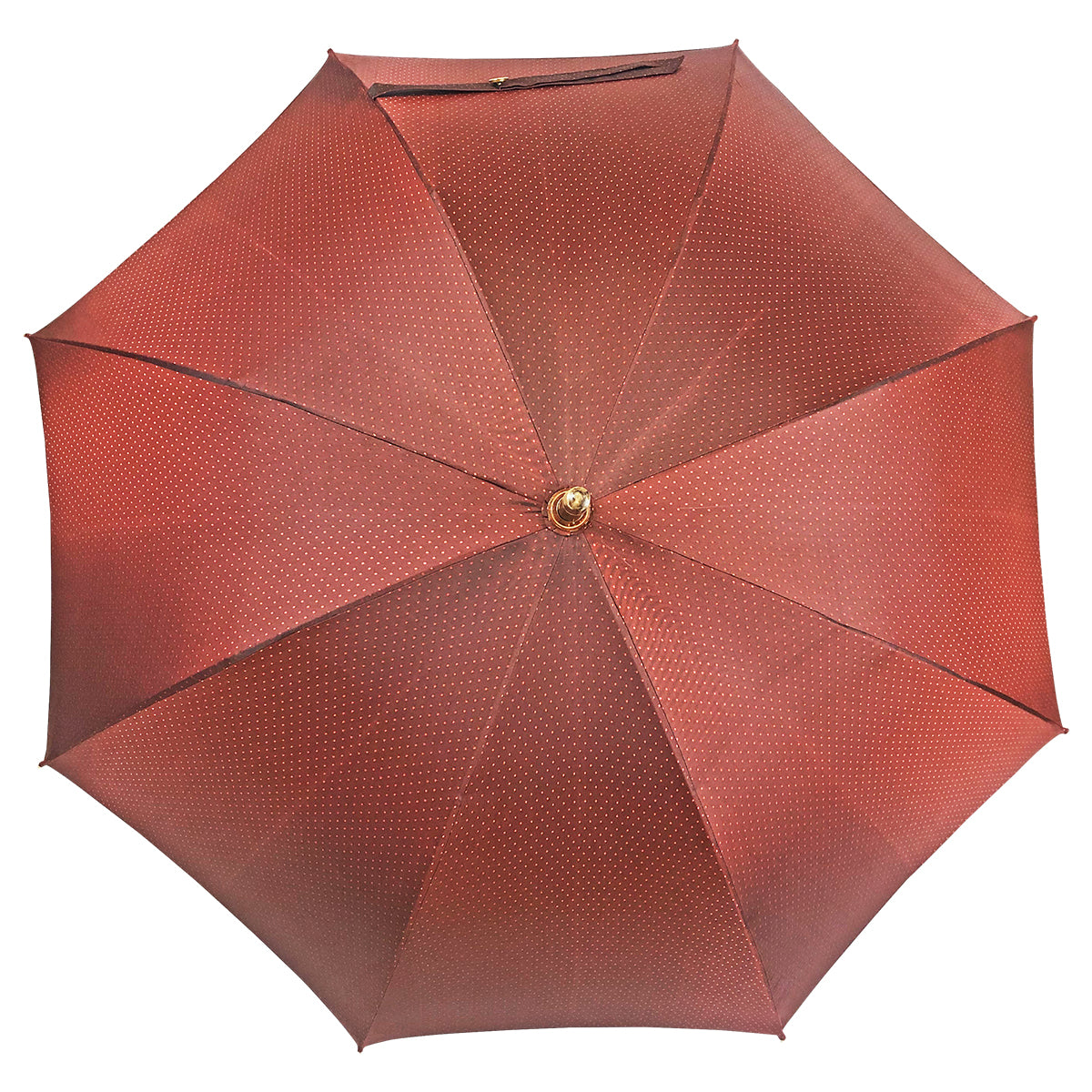 Men's Leather Umbrella – Classic Handmade Italian Rain Umbrella with Red Jacquard Canopy