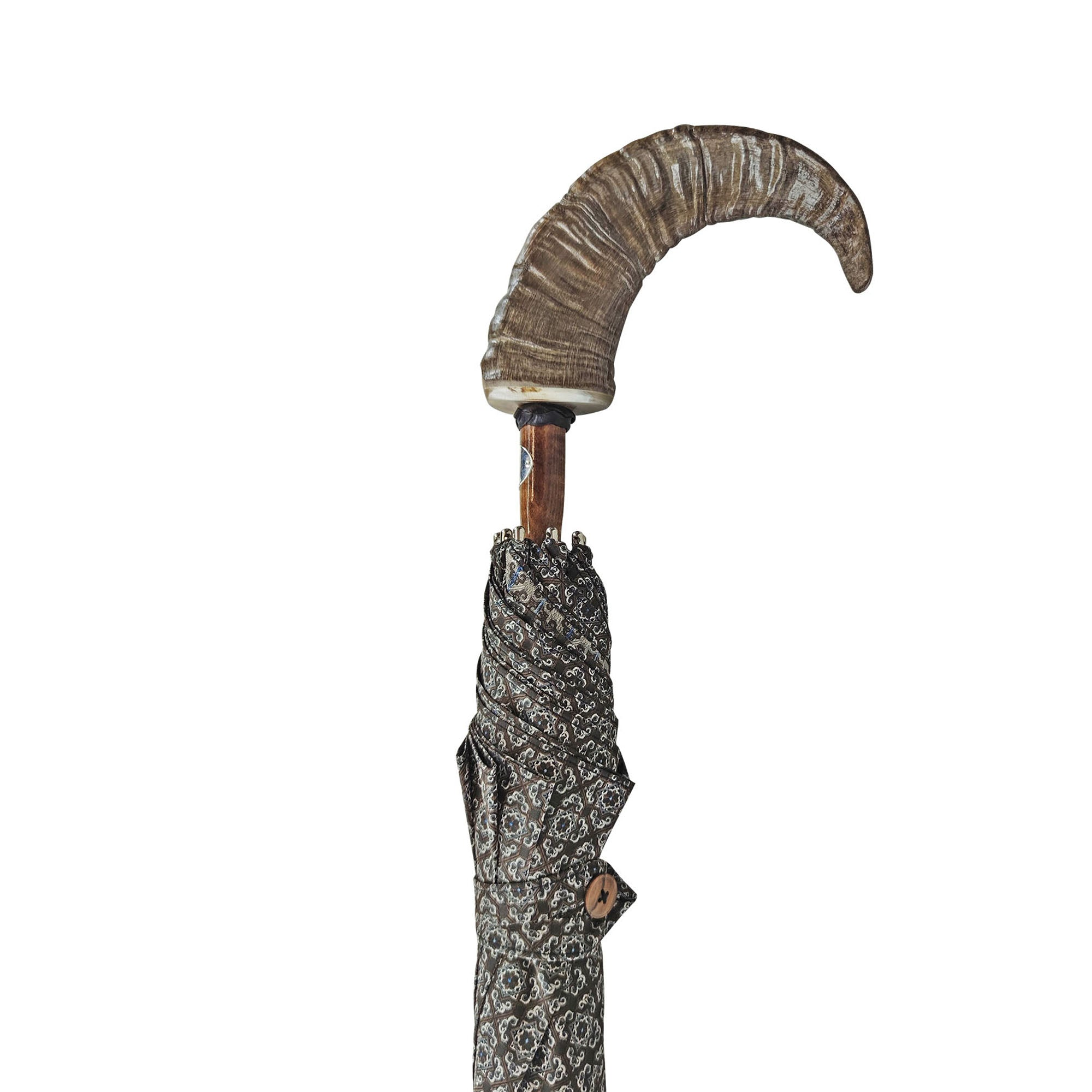 Ram’s Horn Umbrella – Handmade Italian Classic with Jacquard Canopy & Beechwood Shaft