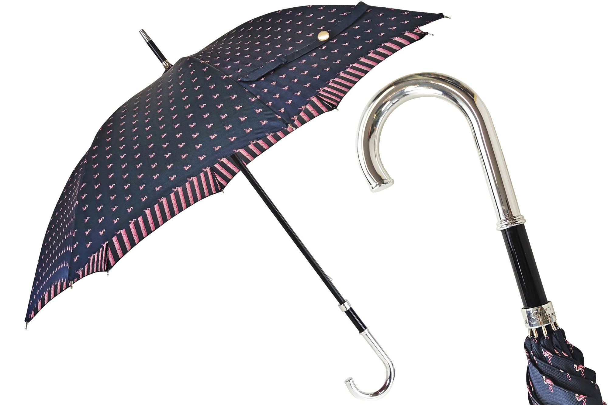 Men's Silver Umbrella – Handmade Italian Jacquard Canopy with Silver-Plated Handle