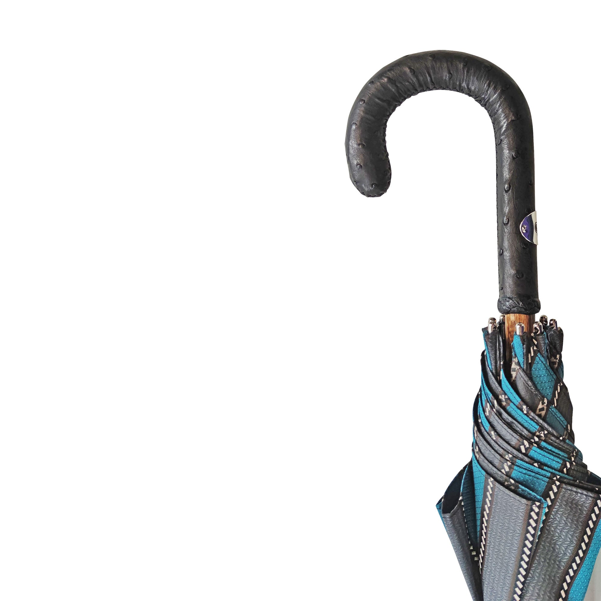 Men's Umbrella – Handmade Italian Classic with Ostrich Leather Handle & Jacquard Canopy