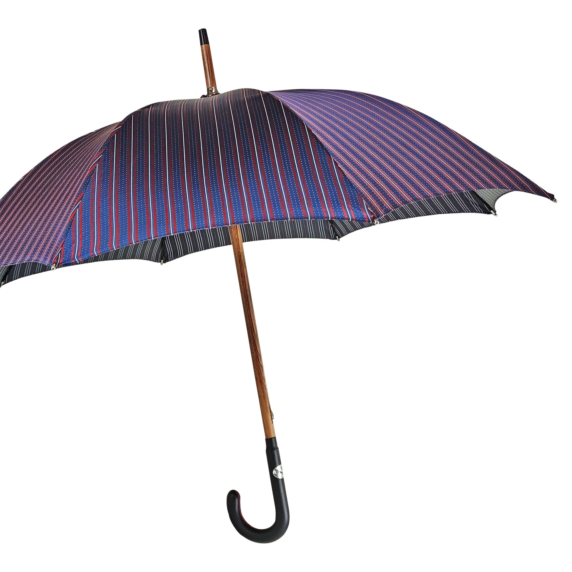 Italian Bespoke Umbrella – Handmade Men's Rain Umbrella with Black Leather Handle
