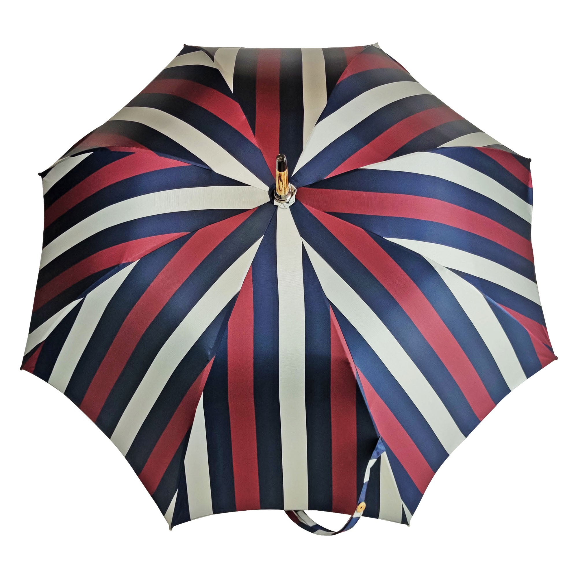 Handcrafted Beechwood Umbrella – Italian Striped Rain Umbrella with Jacquard Canopy