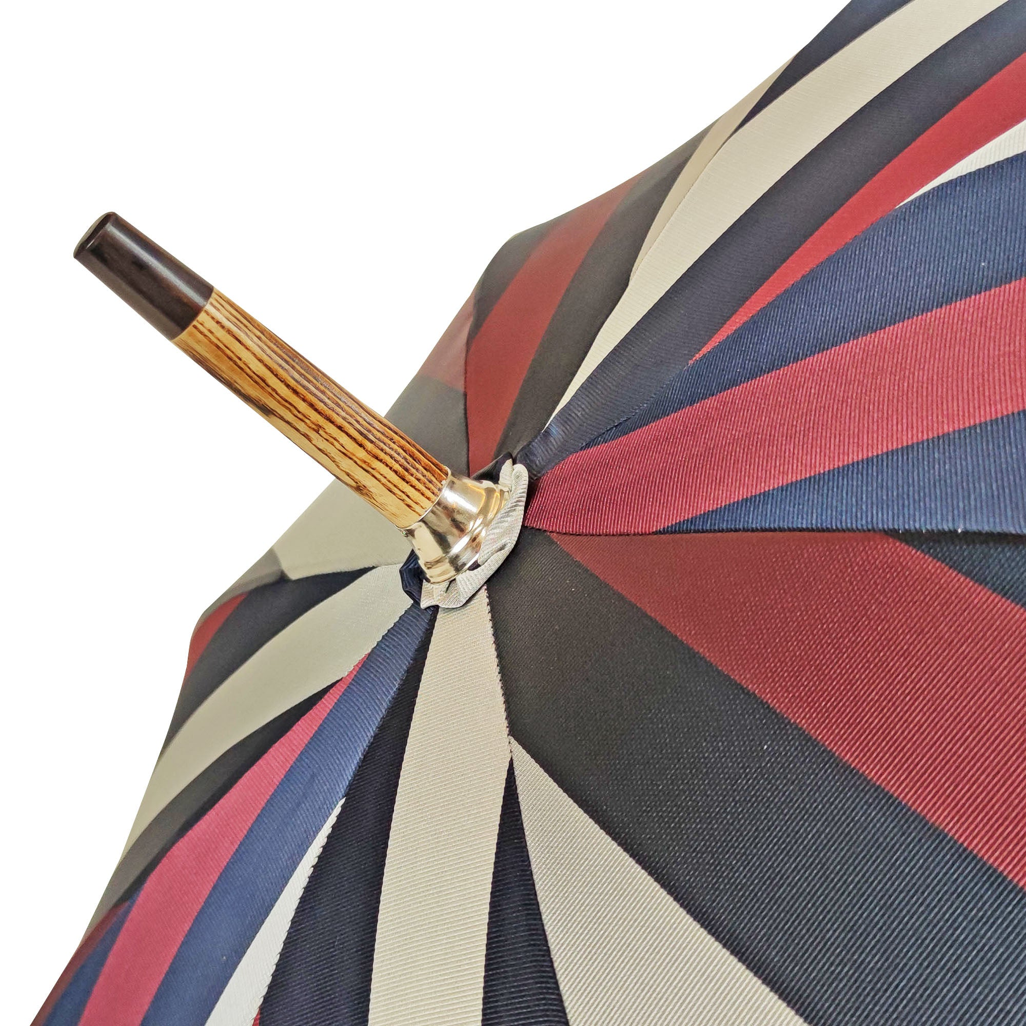 Handcrafted Beechwood Umbrella – Italian Striped Rain Umbrella with Jacquard Canopy