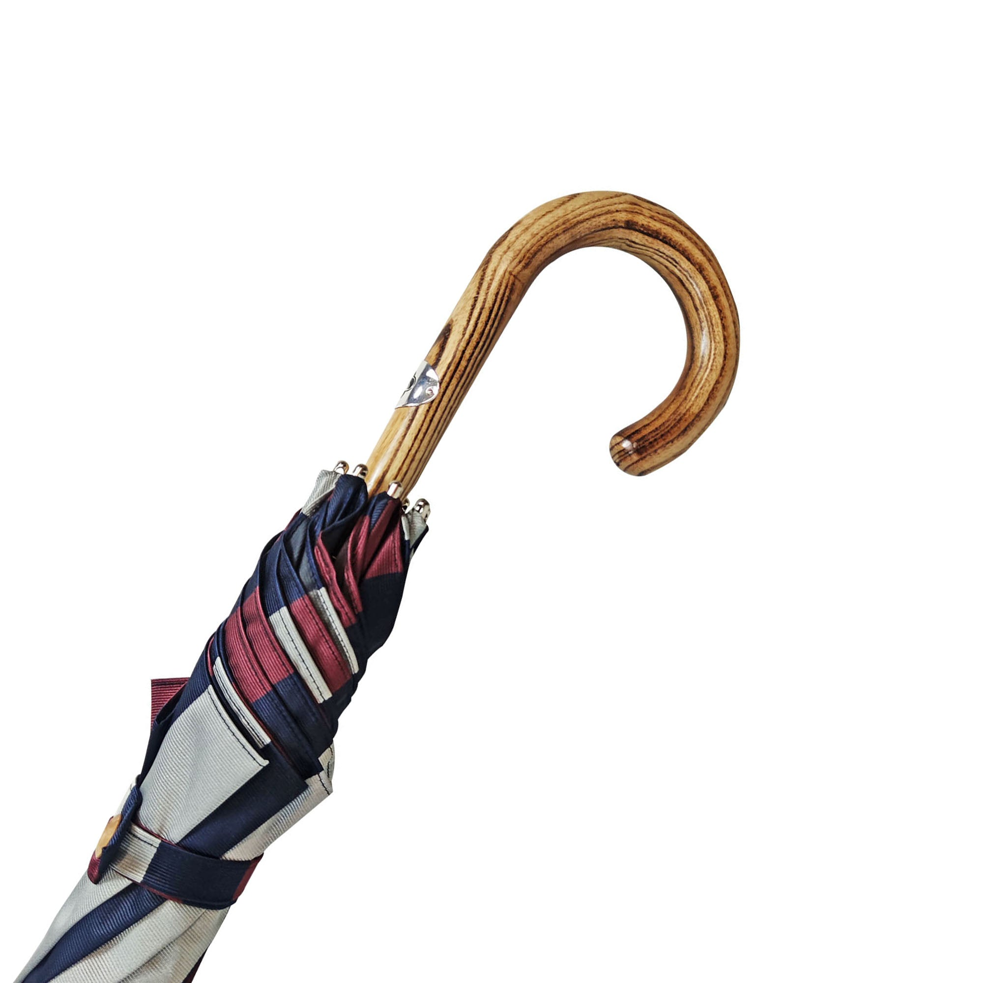 Handcrafted Beechwood Umbrella – Italian Striped Rain Umbrella with Jacquard Canopy