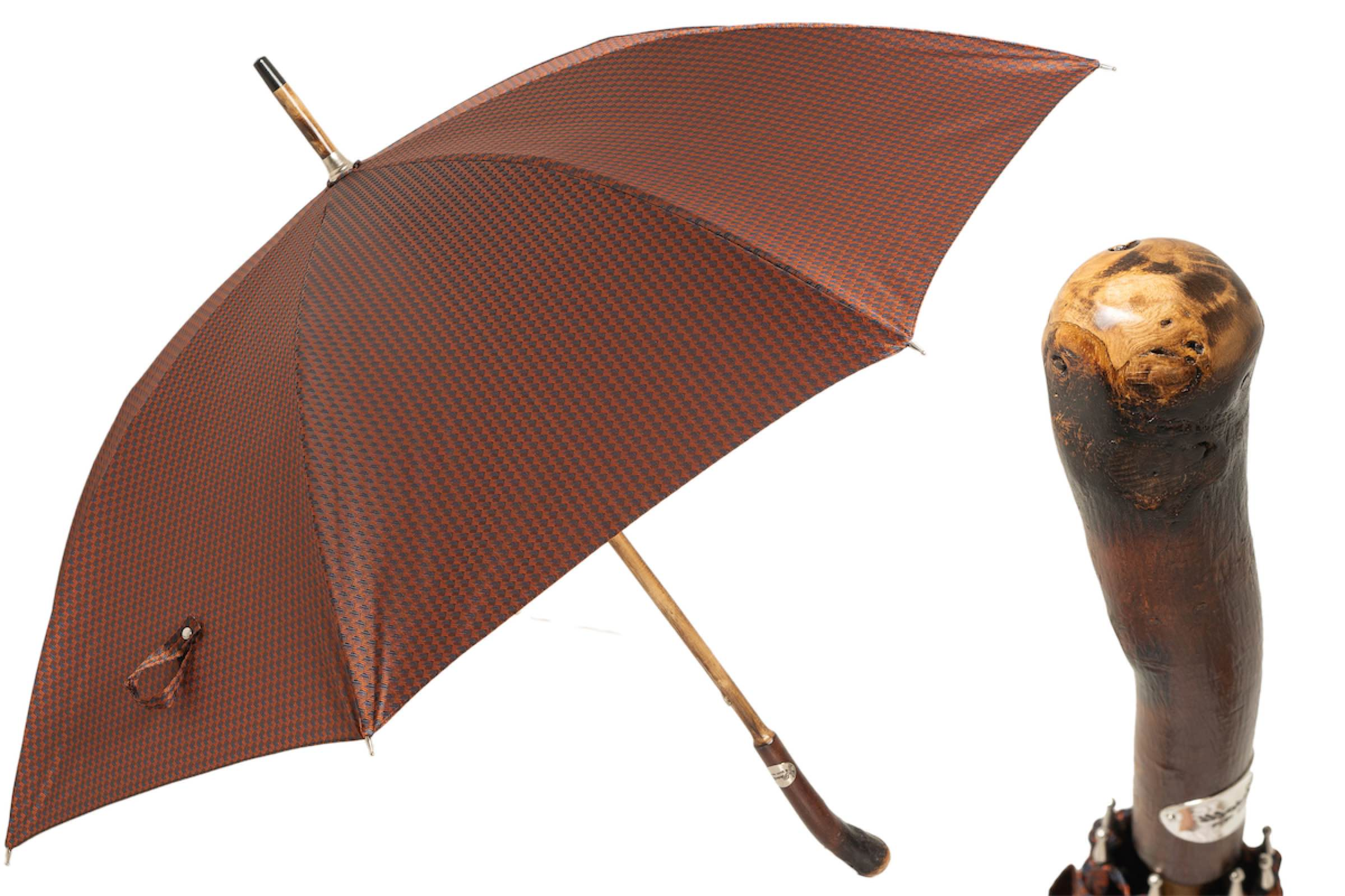 Chestnut Wood Umbrella - Handmade Italian Gentlemen’s Rain Umbrella With Classic Knob