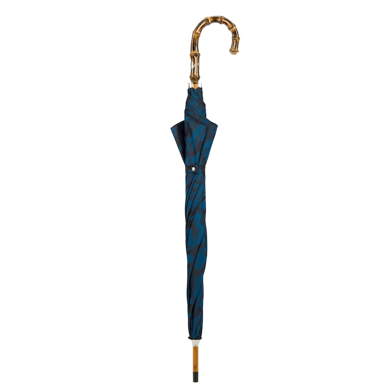Navy Blue Umbrella – Handmade Italian Camouflage Rain Umbrella with Bamboo Handle