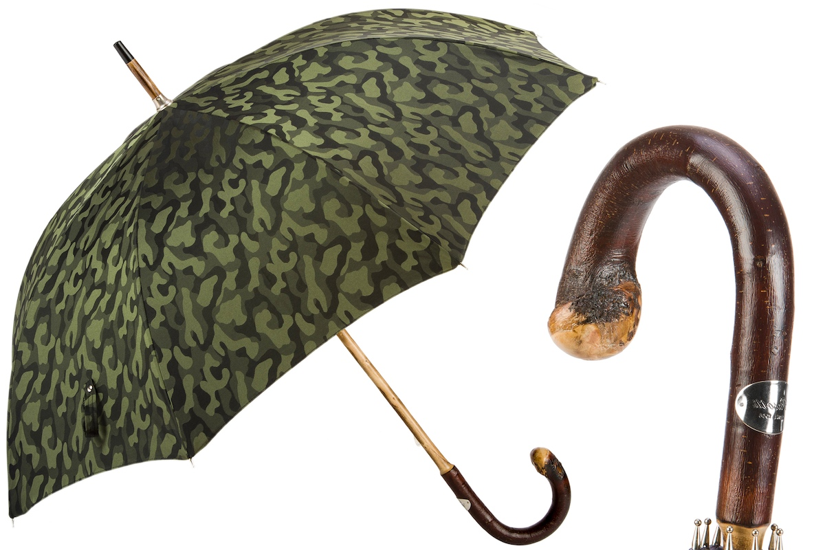 Chestnut Camouflage Umbrella – Handmade Italian Luxury Rain Umbrella with Wooden Shaft
