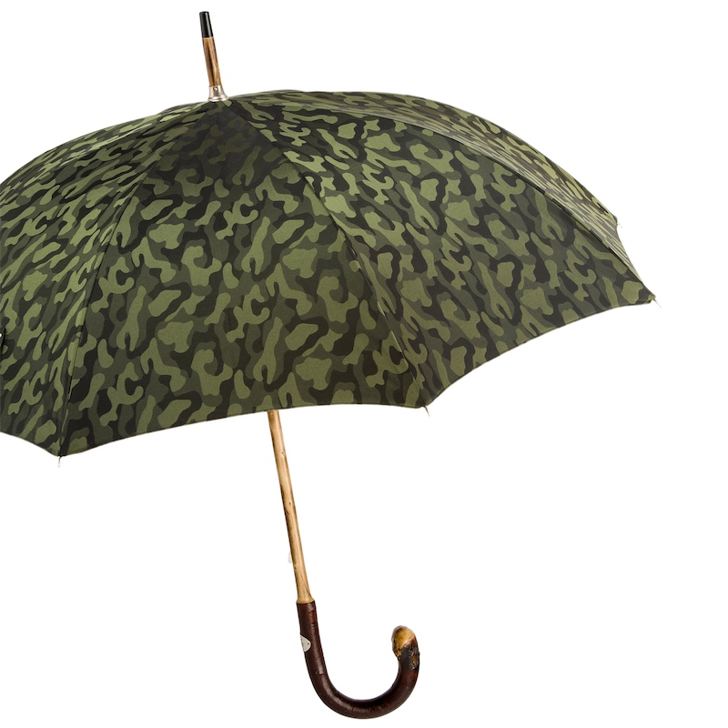 Chestnut Camouflage Umbrella – Handmade Italian Luxury Rain Umbrella with Wooden Shaft