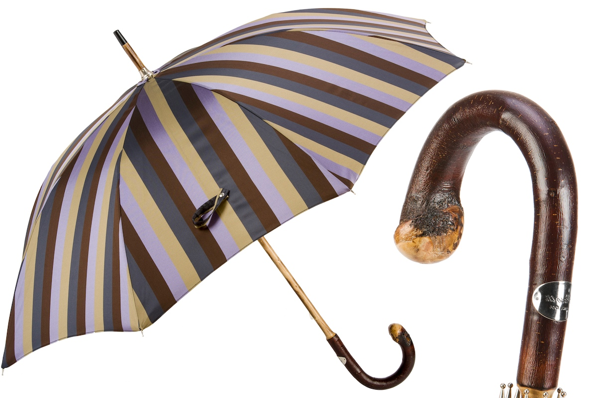 Chestnut Striped Umbrella – Handmade Italian Wooden Handle, Durable Polyester Canopy