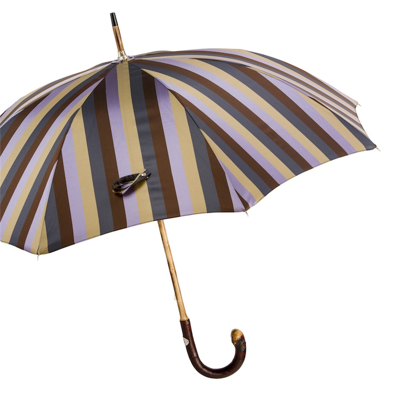 Chestnut Striped Umbrella – Handmade Italian Wooden Handle, Durable Polyester Canopy