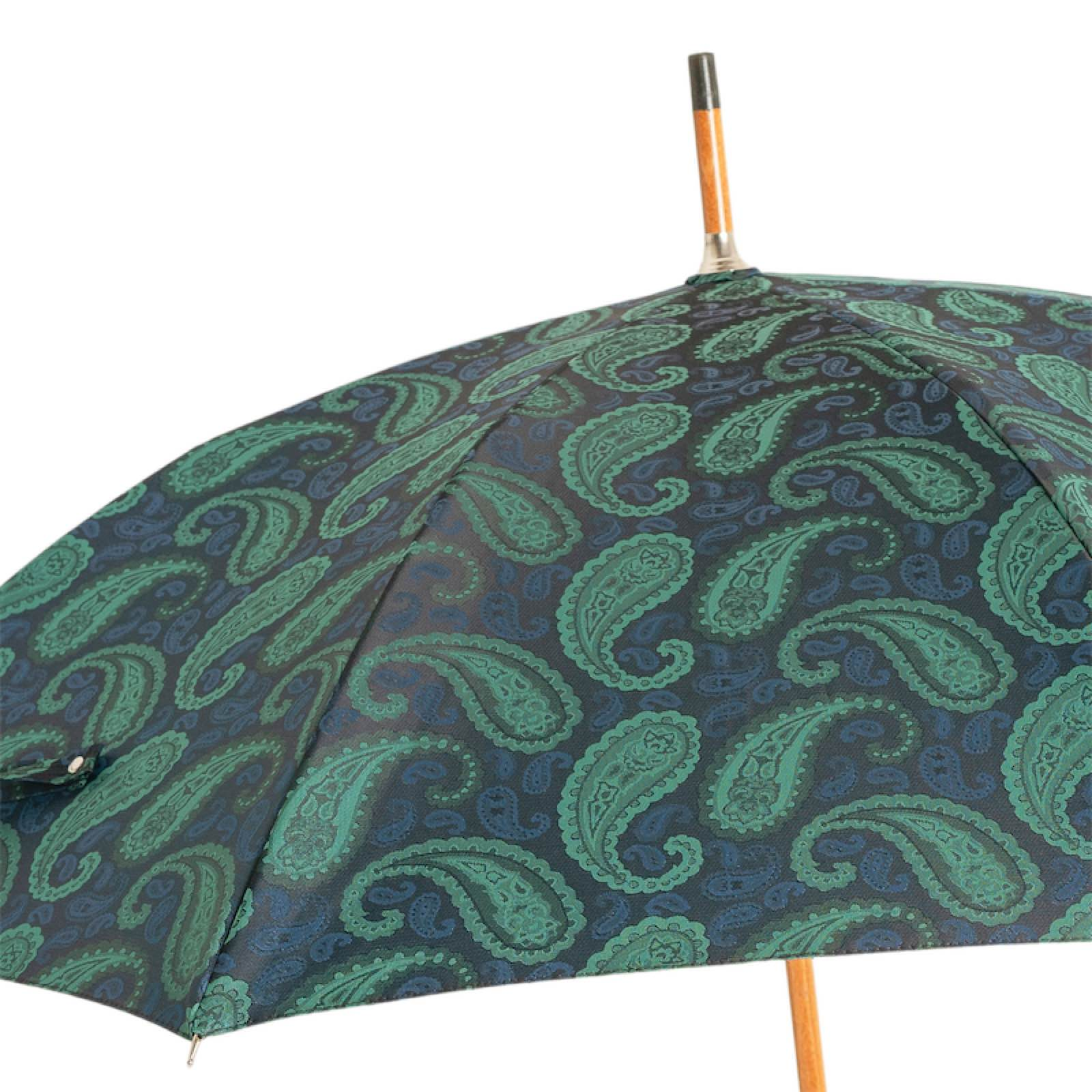Turquoise Paisley Umbrella - Luxury Handmade Italian Rain Umbrella with Leather Handle