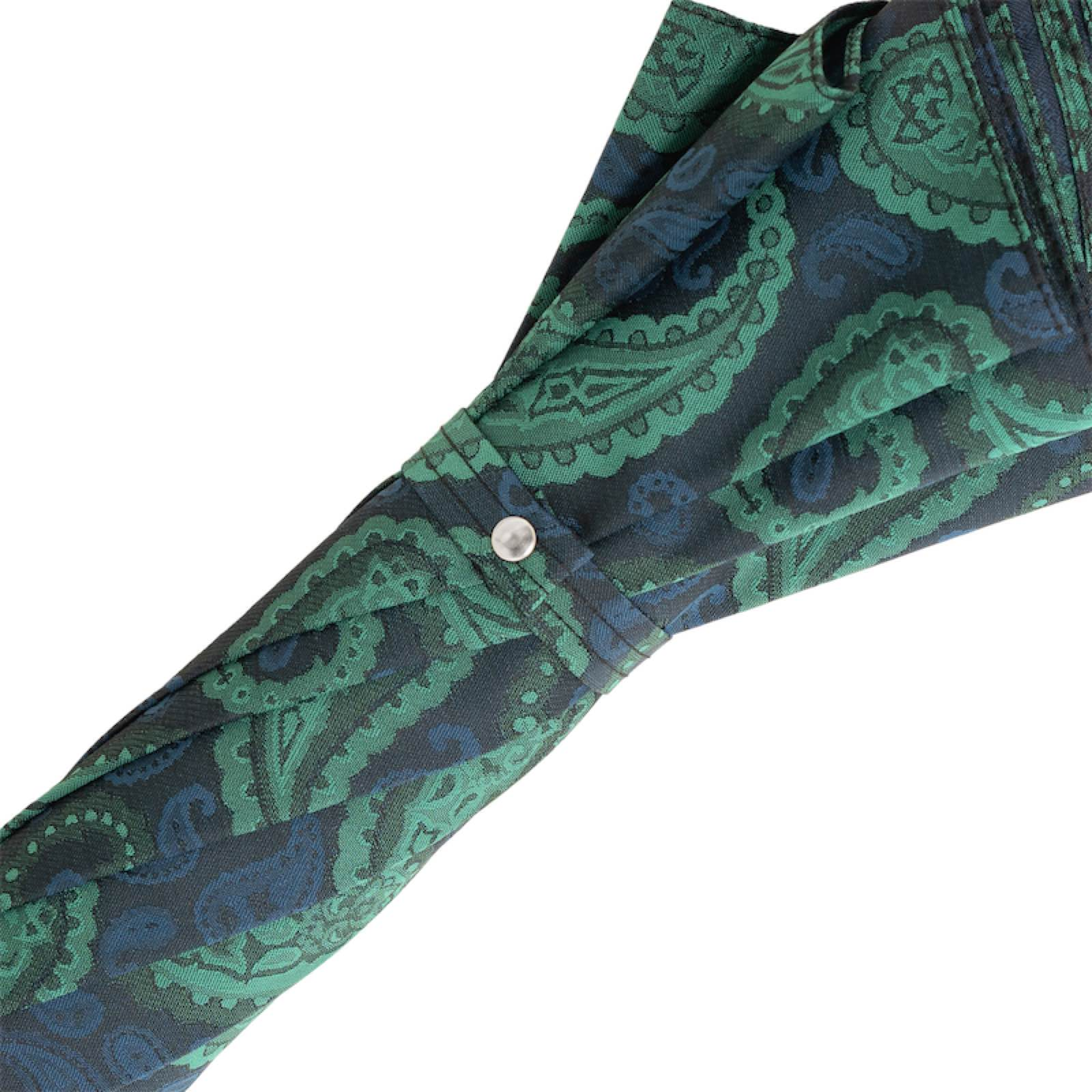Turquoise Paisley Umbrella - Luxury Handmade Italian Rain Umbrella with Leather Handle