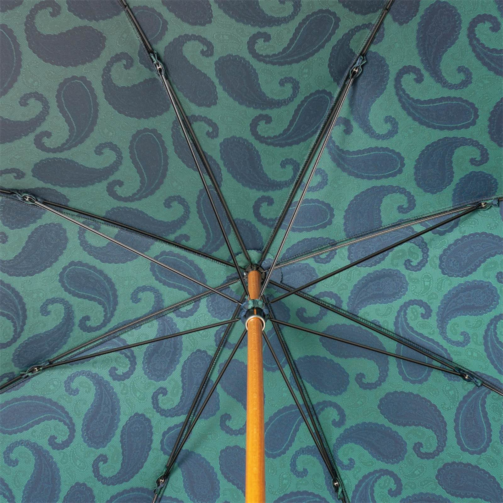 Turquoise Paisley Umbrella - Luxury Handmade Italian Rain Umbrella with Leather Handle