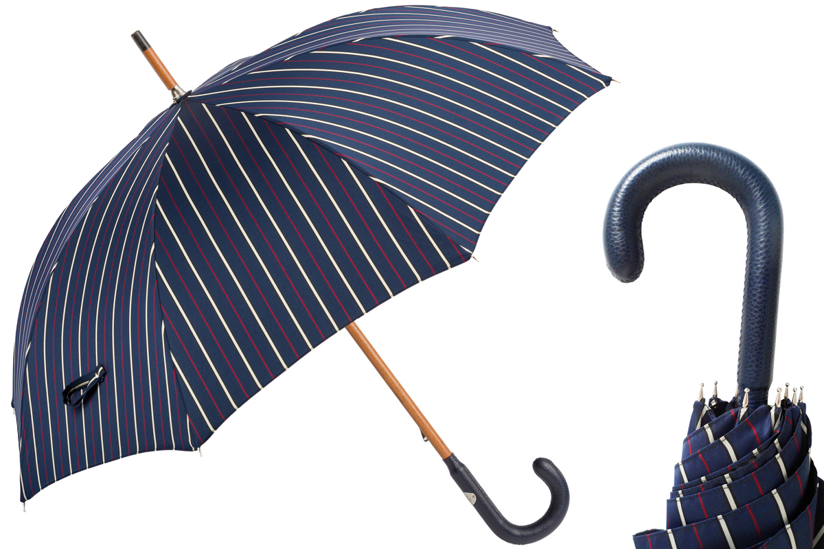 Bespoke Striped Umbrella – Handmade Italian Classic with Navy Leather Handle