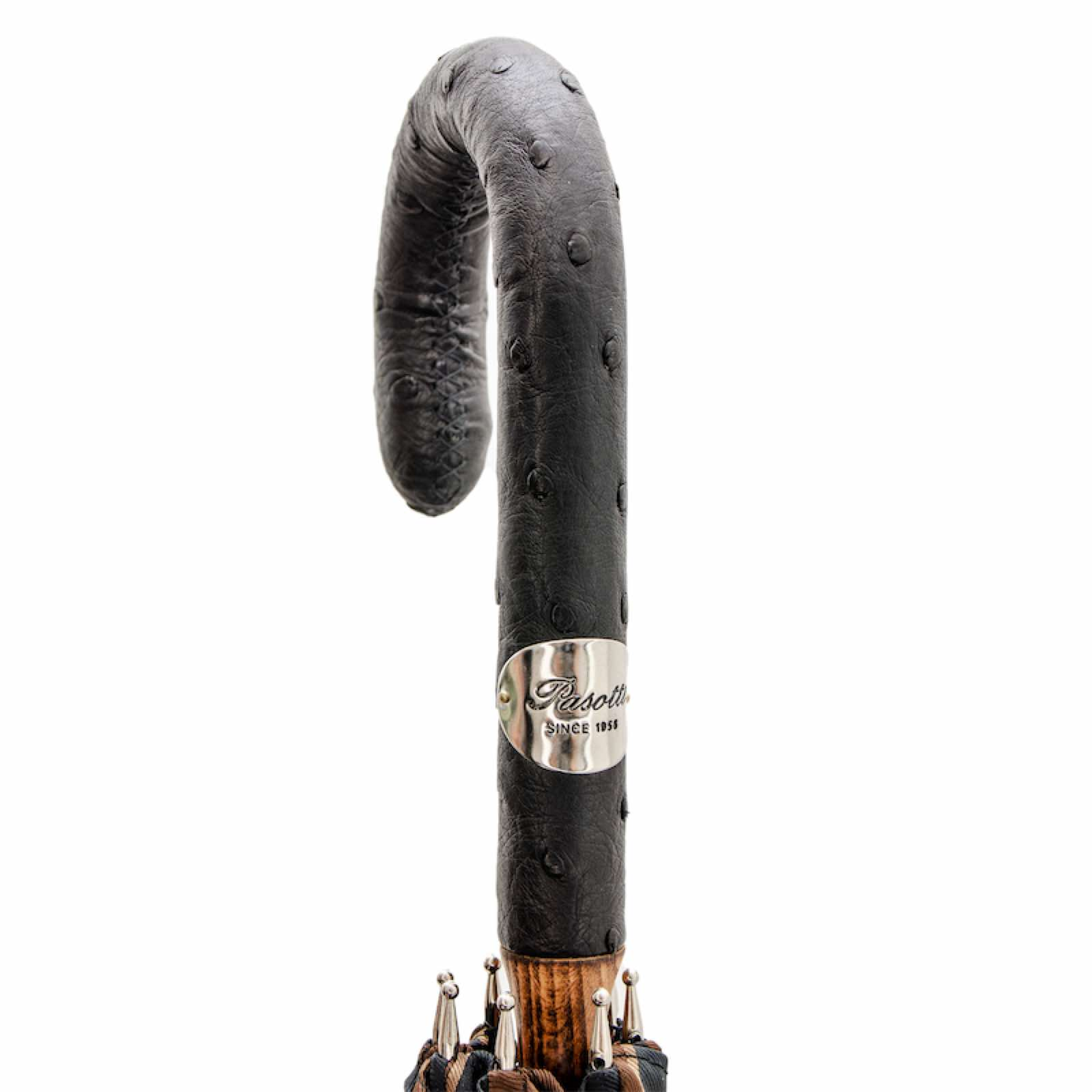 Large Striped Umbrella – Handmade Italian Luxury Leather Handle | Water-Resistant Canopy