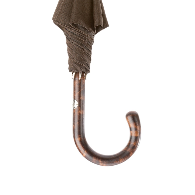 Solid Stick Umbrella - Handmade Italian Hickory Wood Shaft with Horn Handle