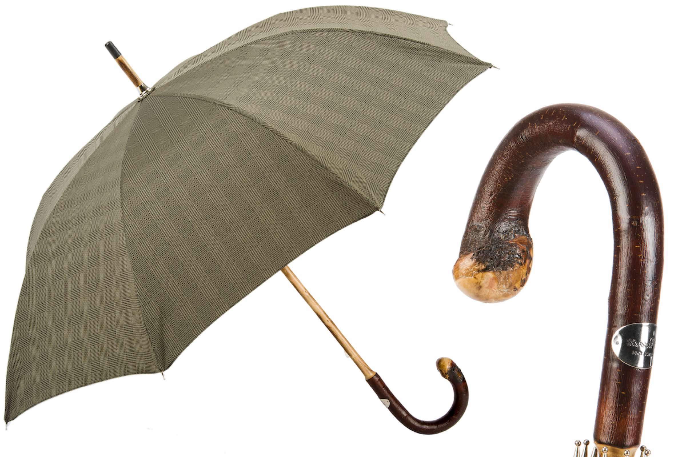 Chestnut Wood Umbrella – Handmade Italian Striped Rain Umbrella with Knob End
