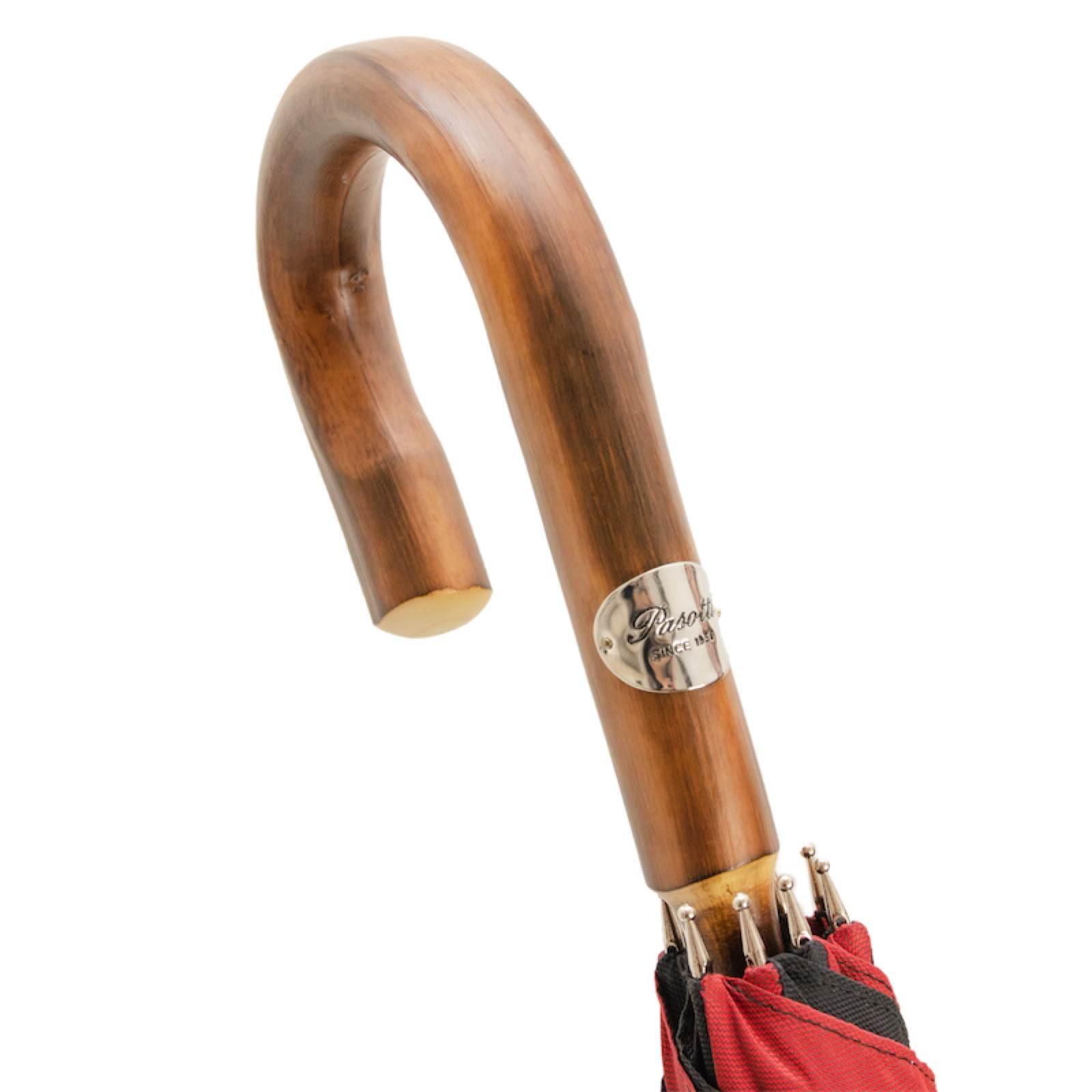 Chestnut Handle Umbrella – Handmade Italian Red Black Rain Umbrella with One-Piece Handle