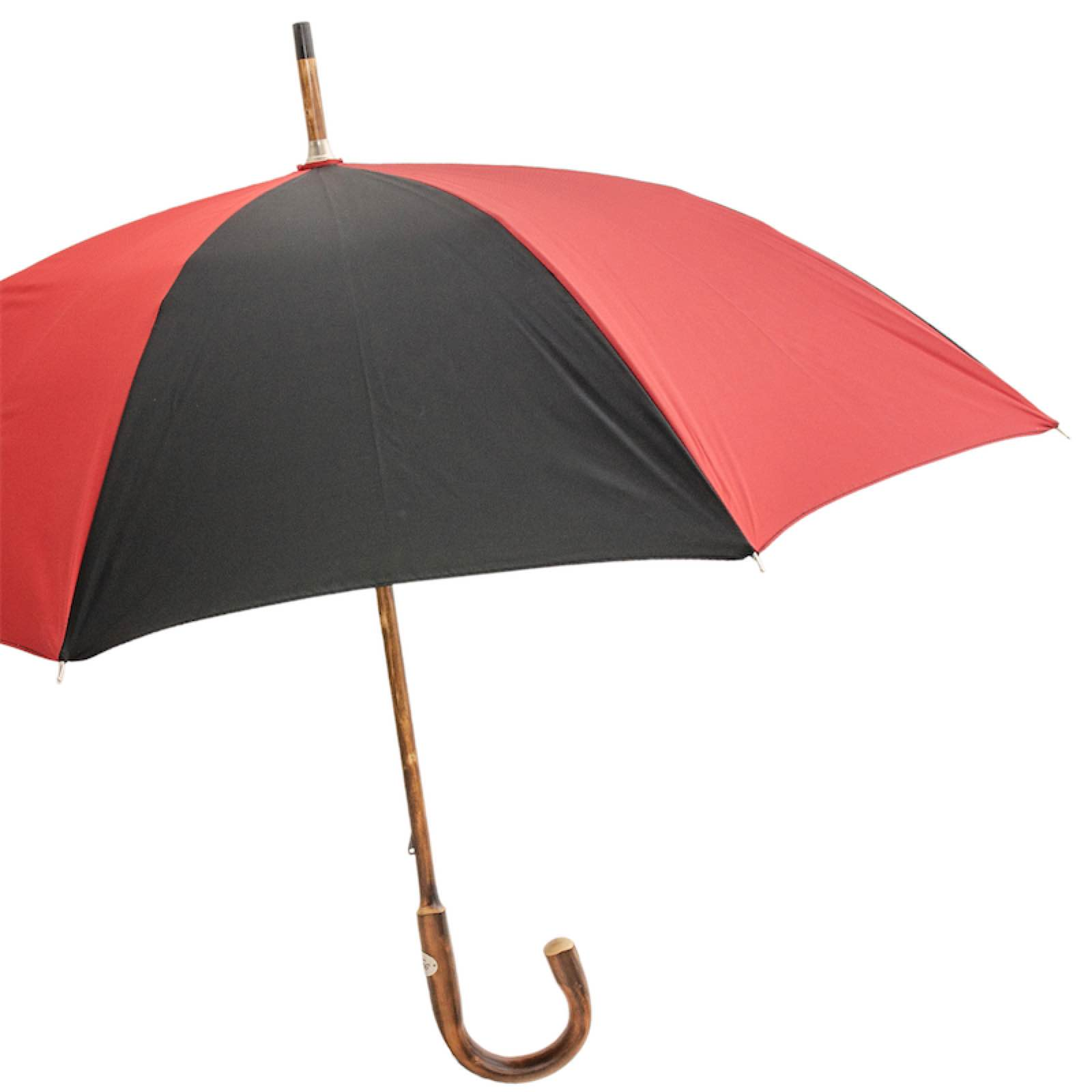 Chestnut Handle Umbrella – Handmade Italian Red Black Rain Umbrella with One-Piece Handle