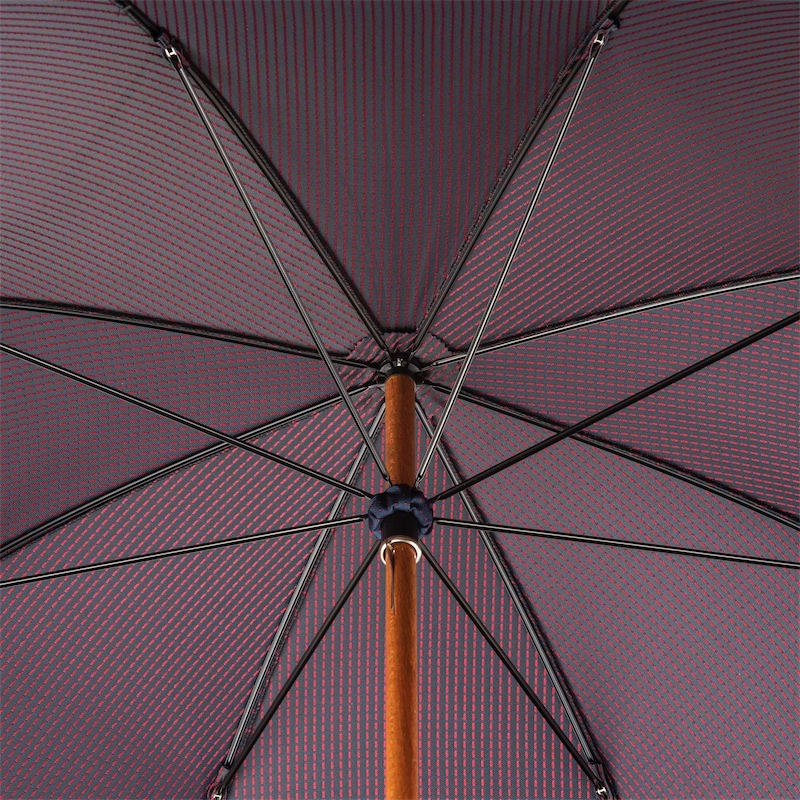 Navy Umbrella – Bespoke Leather Handle, Red Dots & Water Repellent Canopy