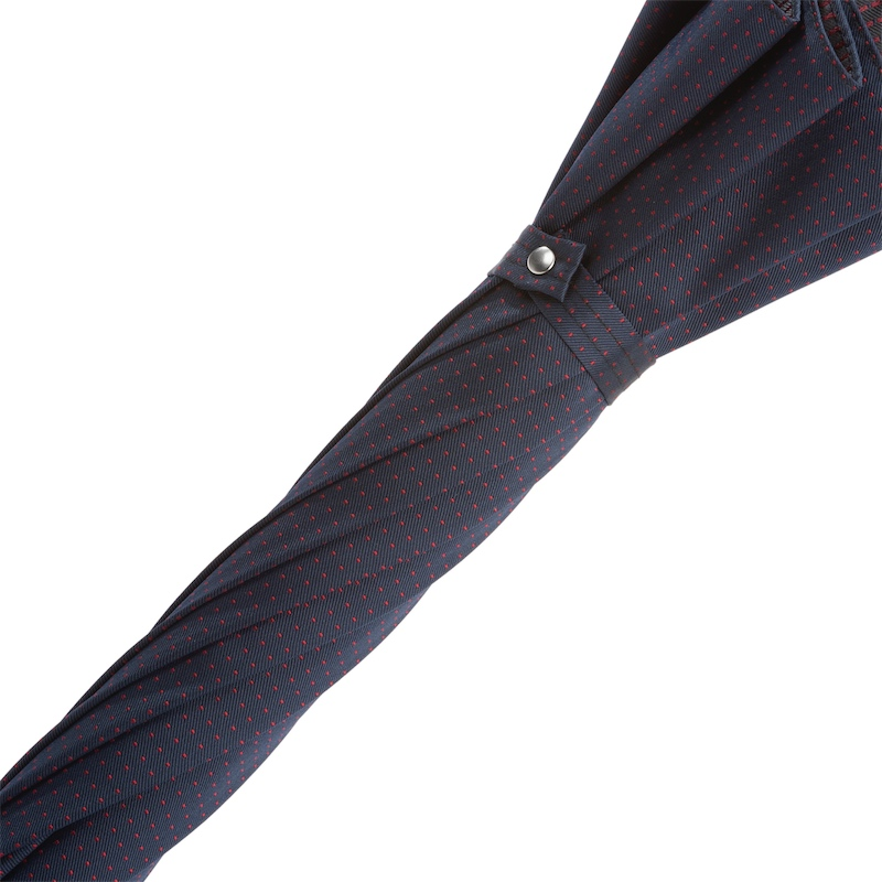 Navy Umbrella – Bespoke Leather Handle, Red Dots & Water Repellent Canopy