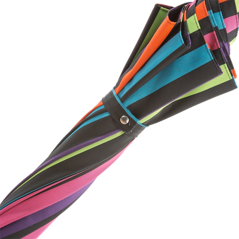 Luxury Designer Umbrella – Multicolor Striped Handmade Italian Rain Gear with Leather Handle