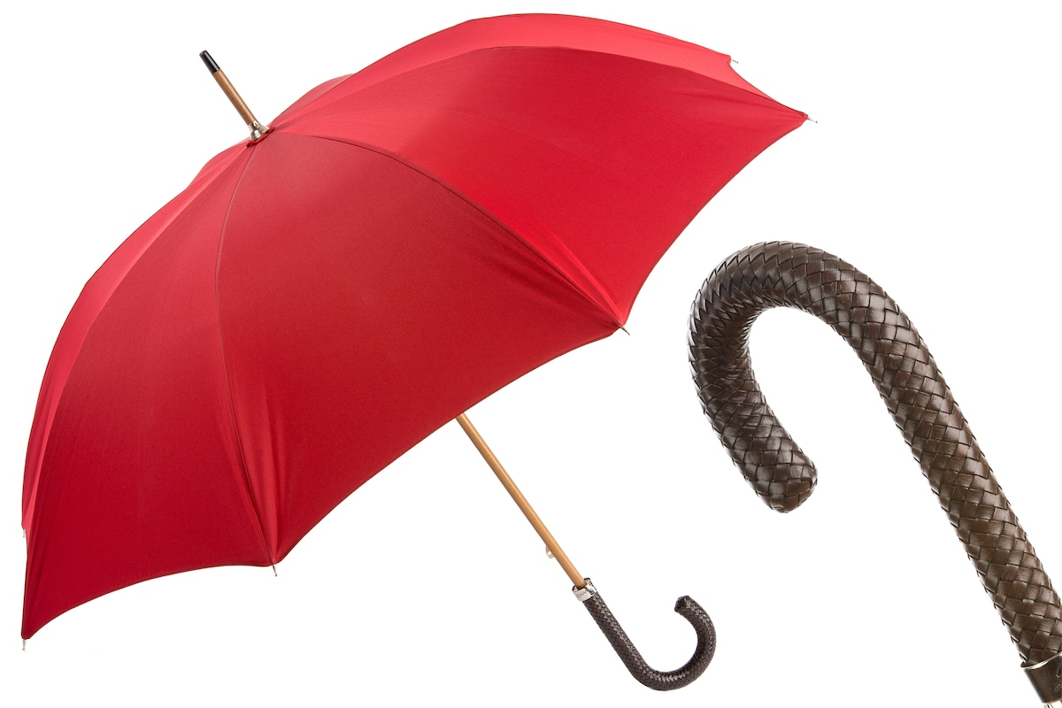 Luxury Gent’s Umbrella – Handmade Italian Rain Umbrella with Braided Leather Handle