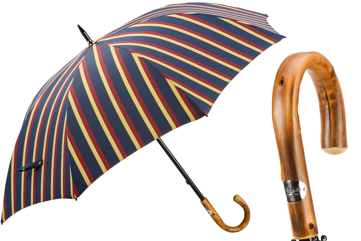 Large Striped Umbrella – Handmade Italian Chestnut Handle With Water Repellent Canopy
