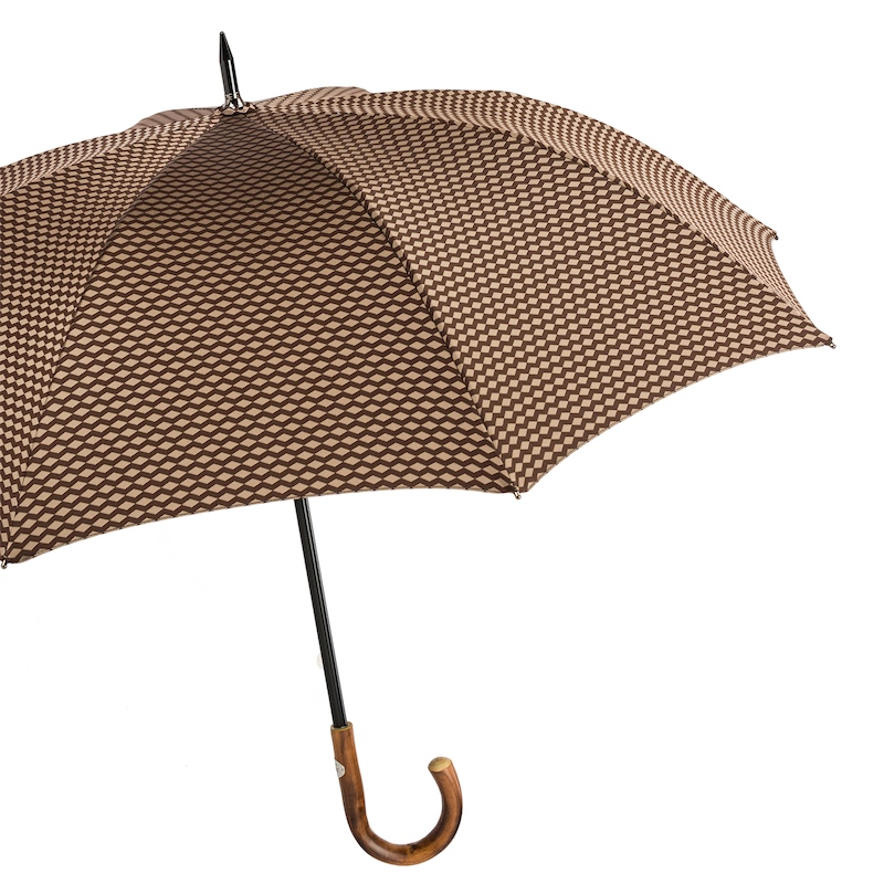 Geometric Jacquard Umbrella – Handmade Italian Chestnut Handle, Manual Open