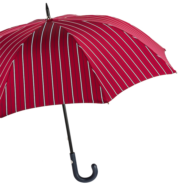 Large Striped Umbrella – Handmade Italian Rain Gear with Leather Handle