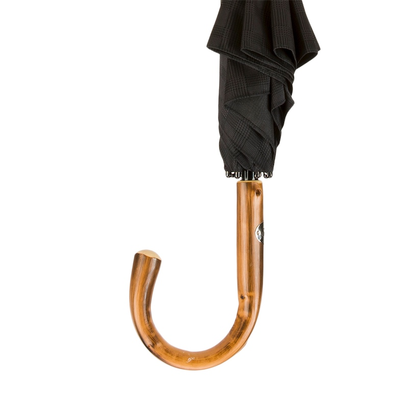 Extra Wide Canopy Umbrella - Chestnut Handle Black Handmade Italian Rain Gear
