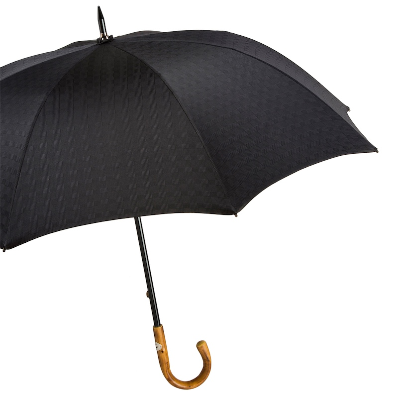 Extra Wide Canopy Umbrella - Chestnut Handle Black Handmade Italian Rain Gear