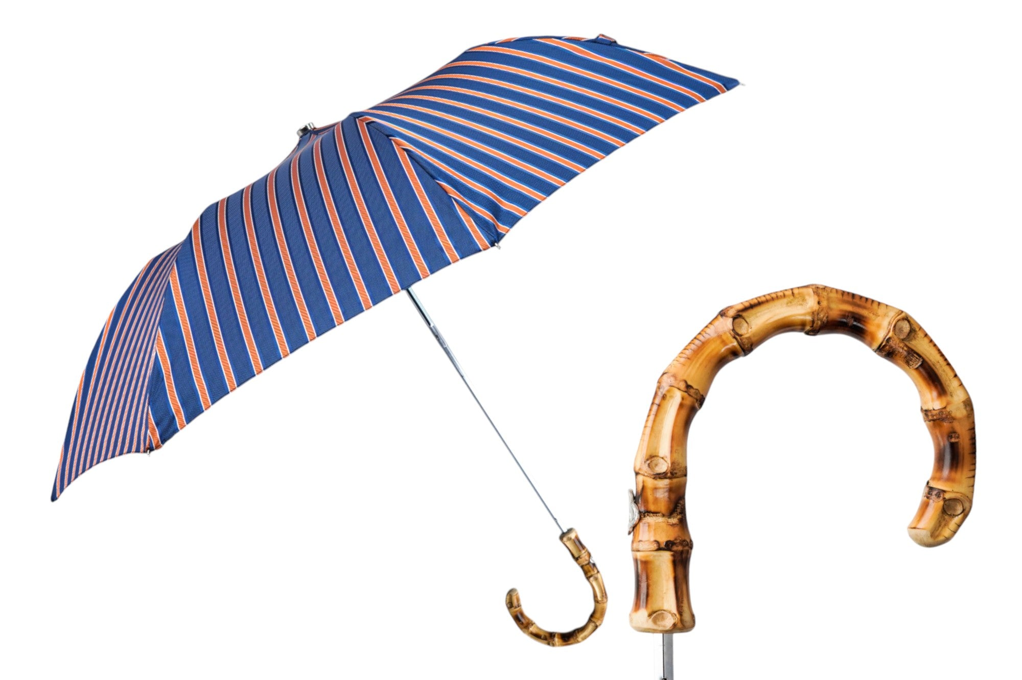 Foldable Striped Umbrella – Handmade Italian Bamboo Handle | Classic Folding Men’s Rain Gear