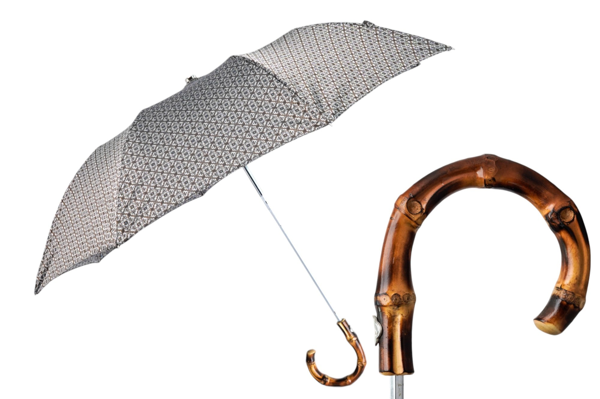 Luxury Foldable Umbrella – Handmade Italian Bamboo Handle with Jacquard Fabric