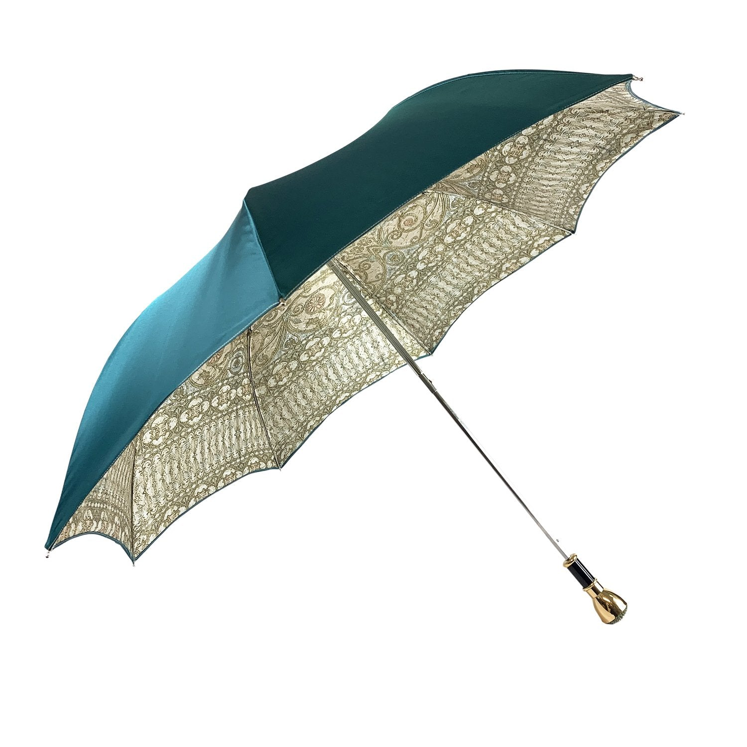 Deluxe Baroque Umbrella – Turquoise Double Canopy with Emerald Crystal Handle