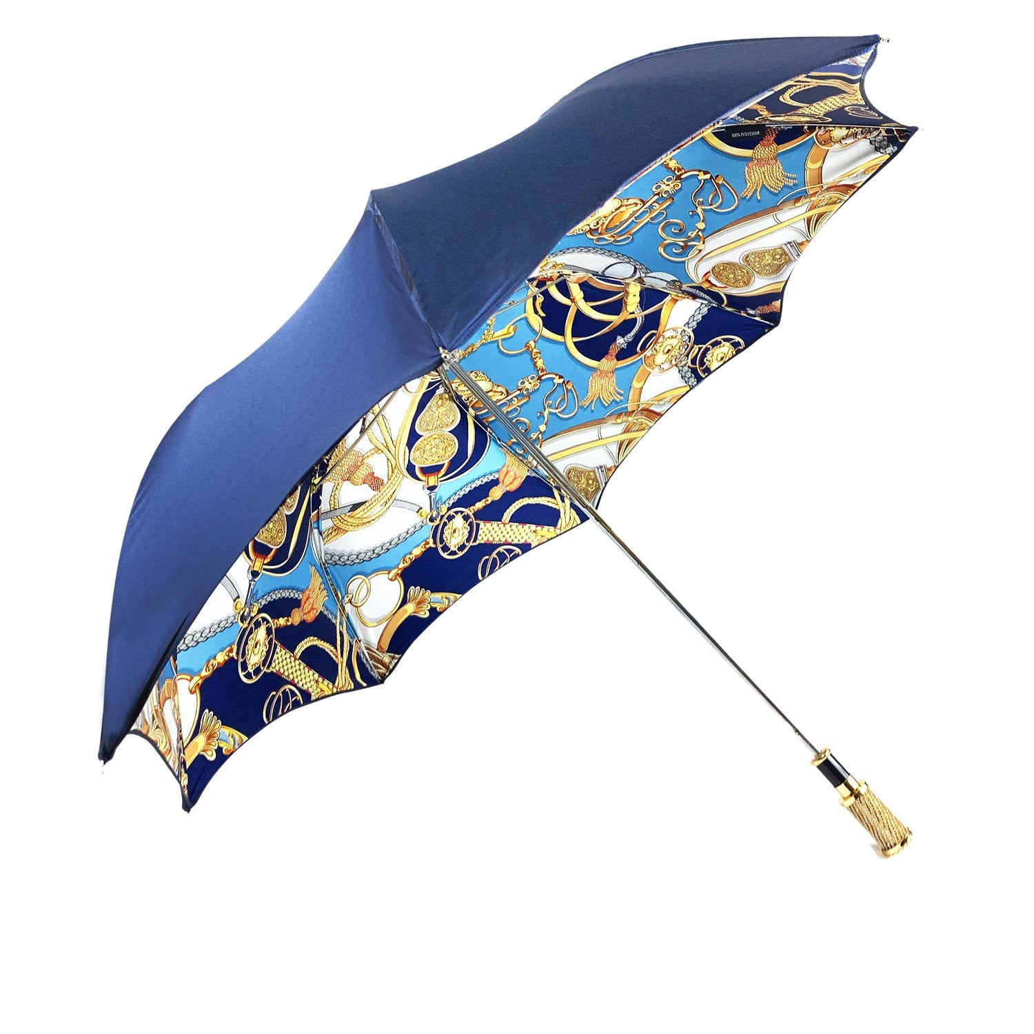 Luxury Women's Umbrella – Blue Canopy Folding Umbrella with 24K Gold Handle
