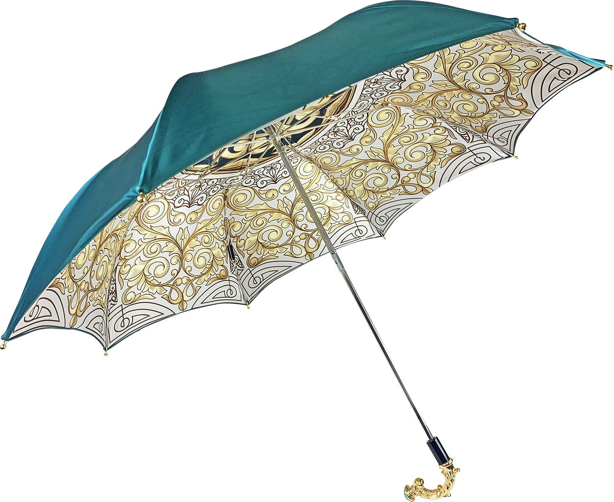 Turquoise Gradient Umbrella – Double Canopy, Handmade Italian Luxury Folding Umbrella