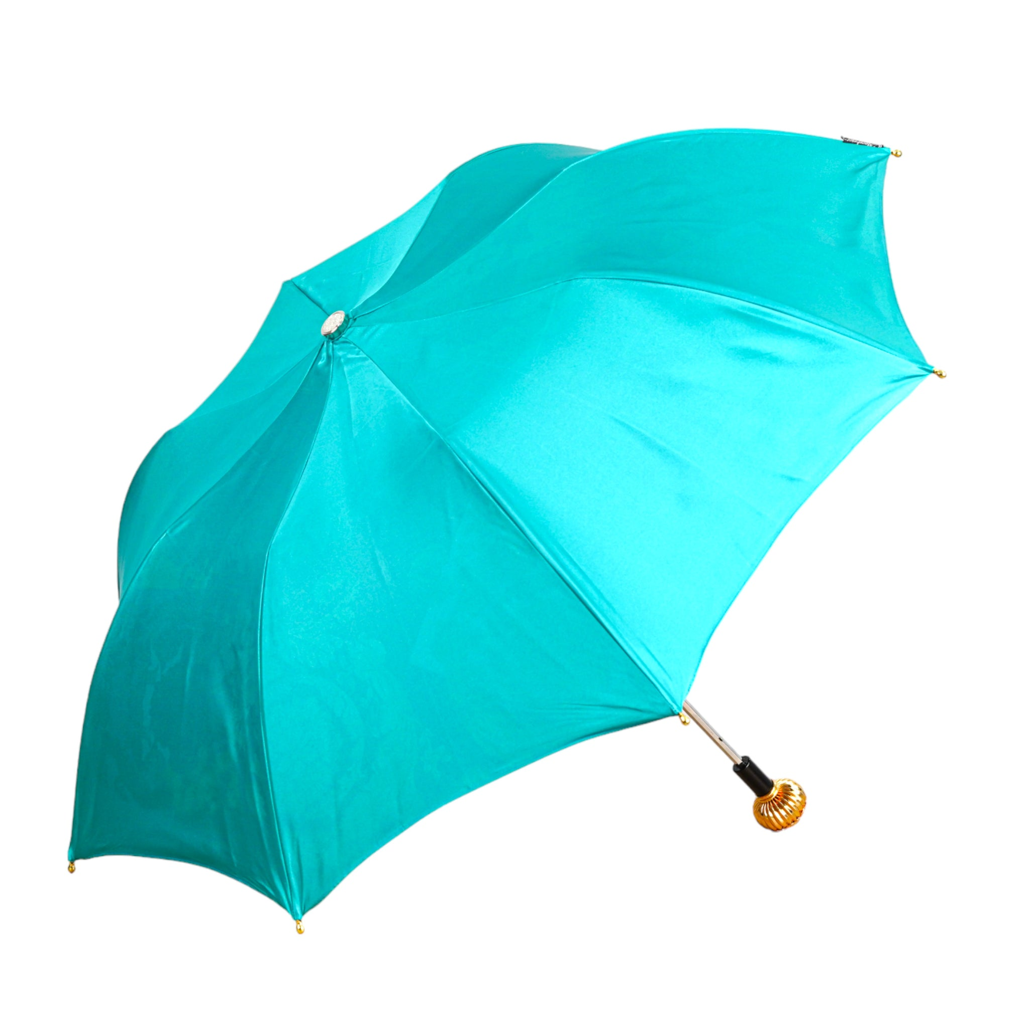 Turquoise Women's Umbrella – Deluxe Folding Rainproof Umbrella with Gold Handle