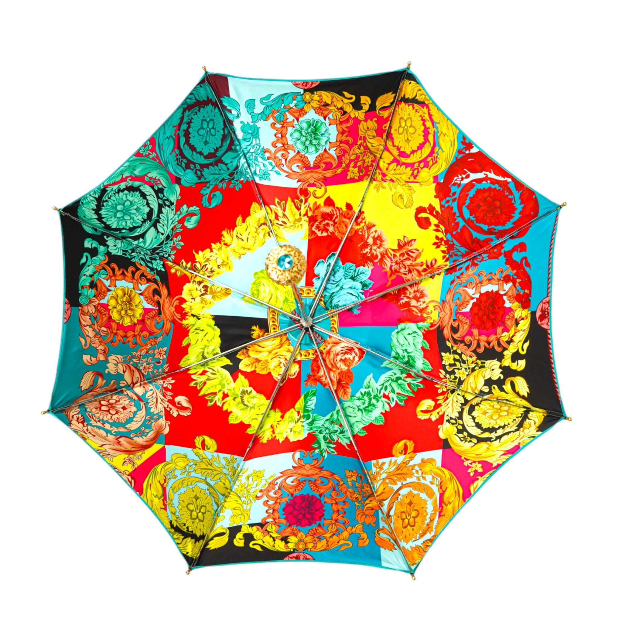 Turquoise Women's Umbrella – Deluxe Folding Rainproof Umbrella with Gold Handle