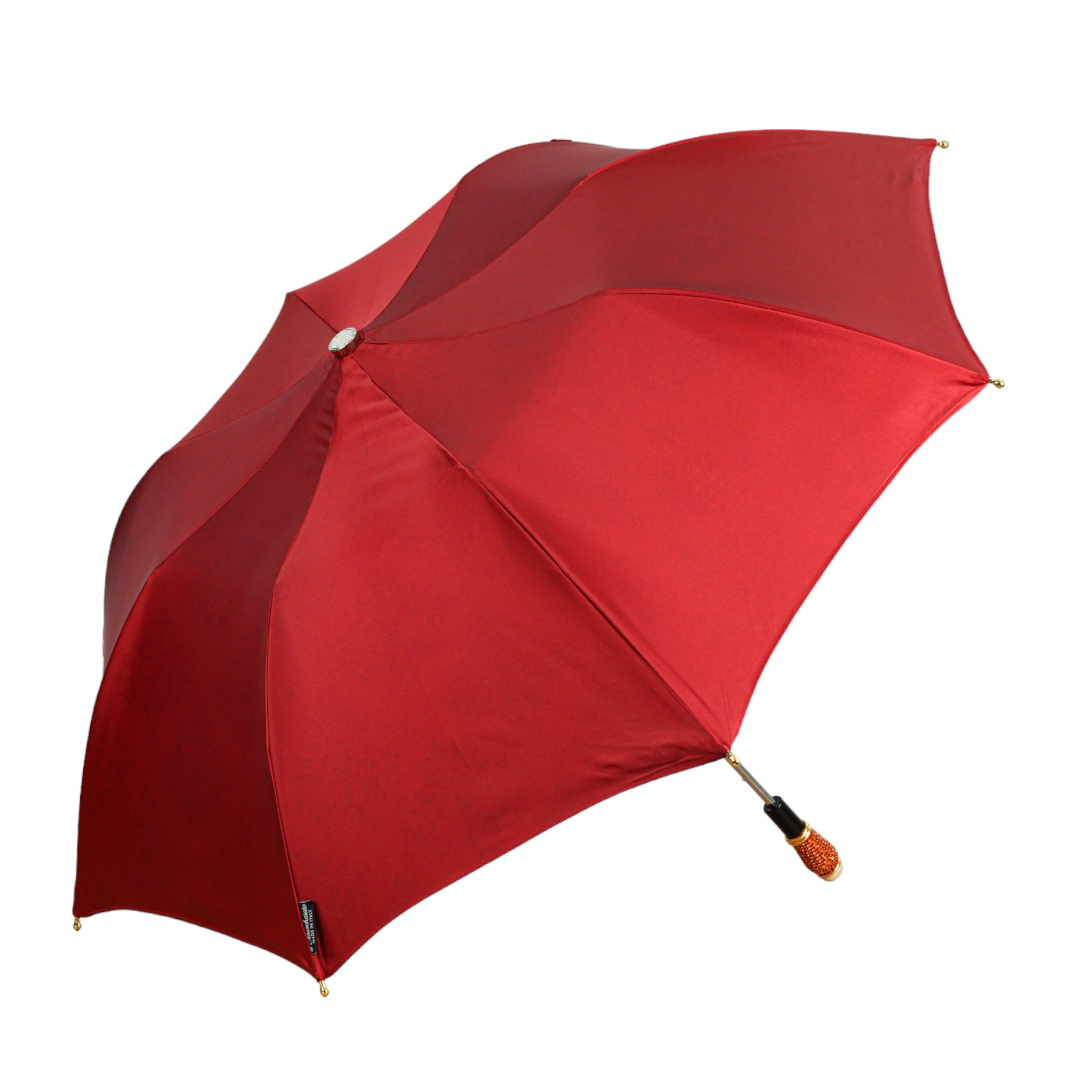 Ilmarchesato Amaranth Deluxe Women's Folding Umbrella with gold handle, stylish rain umbrella in vibrant design