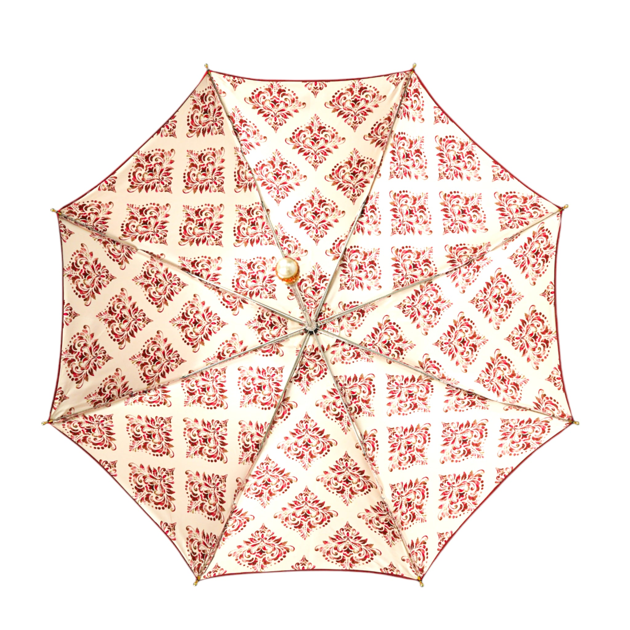 Ilmarchesato Amaranth Deluxe women's folding umbrella with gold handle, stylish rain umbrella featuring a vibrant canopy and elegant design.
