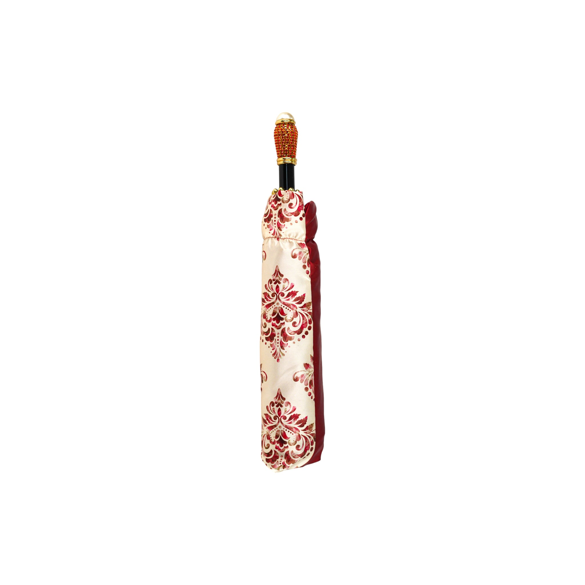 Ilmarchesato Amaranth Deluxe women's folding rain umbrella with gold handle, stylish and compact for rainy weather.