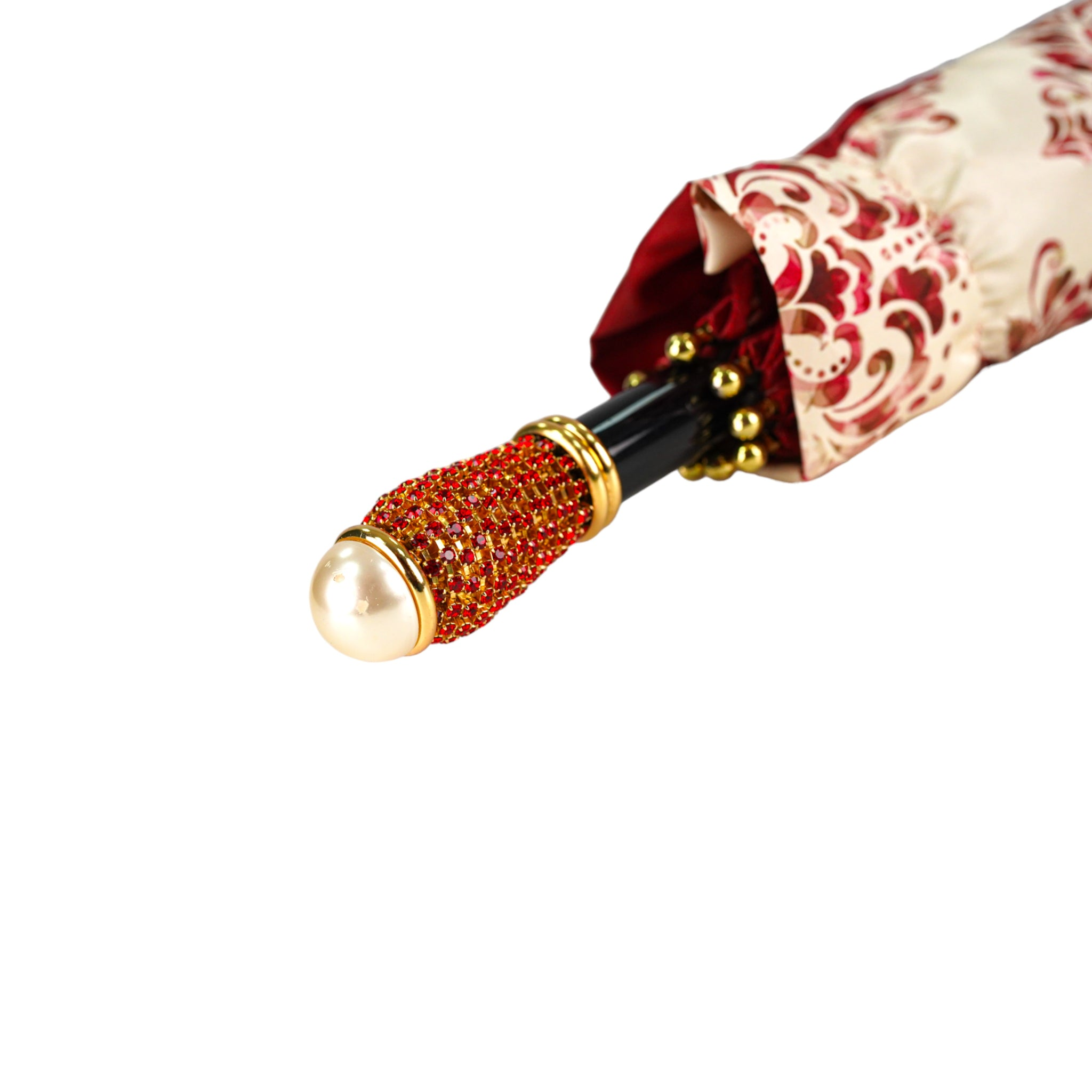Ilmarchesato Amaranth Deluxe women's folding rain umbrella with gold handle, stylish and compact for rainy days.