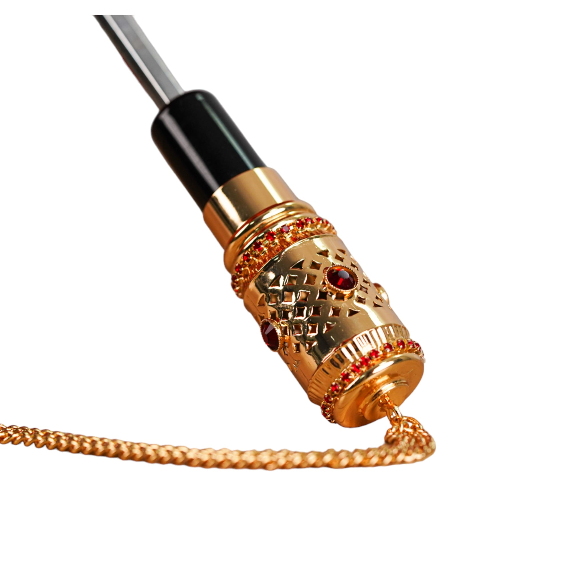 Red Women's Umbrella – Deluxe Folding Rain Umbrella with Gold Handle & Abstract Print