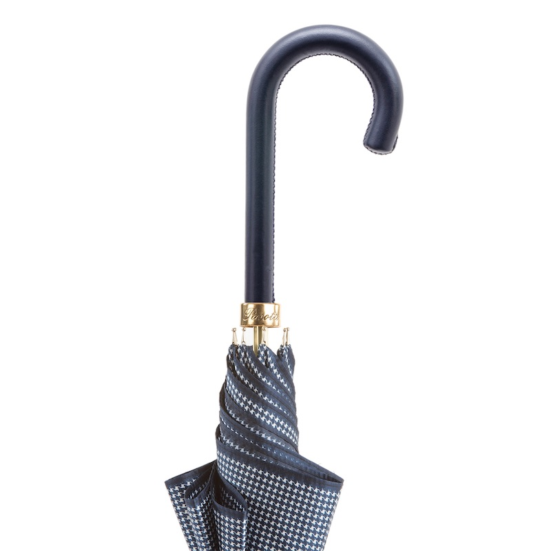Navy Luxury Umbrella – Automatic Opening, Leather Handle, Handmade Italian Gift Box