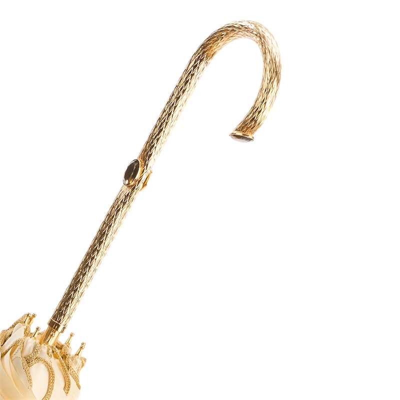 Ivory Decorated Umbrella – Brass Handle, Manual Opening, Double Cloth Canopy