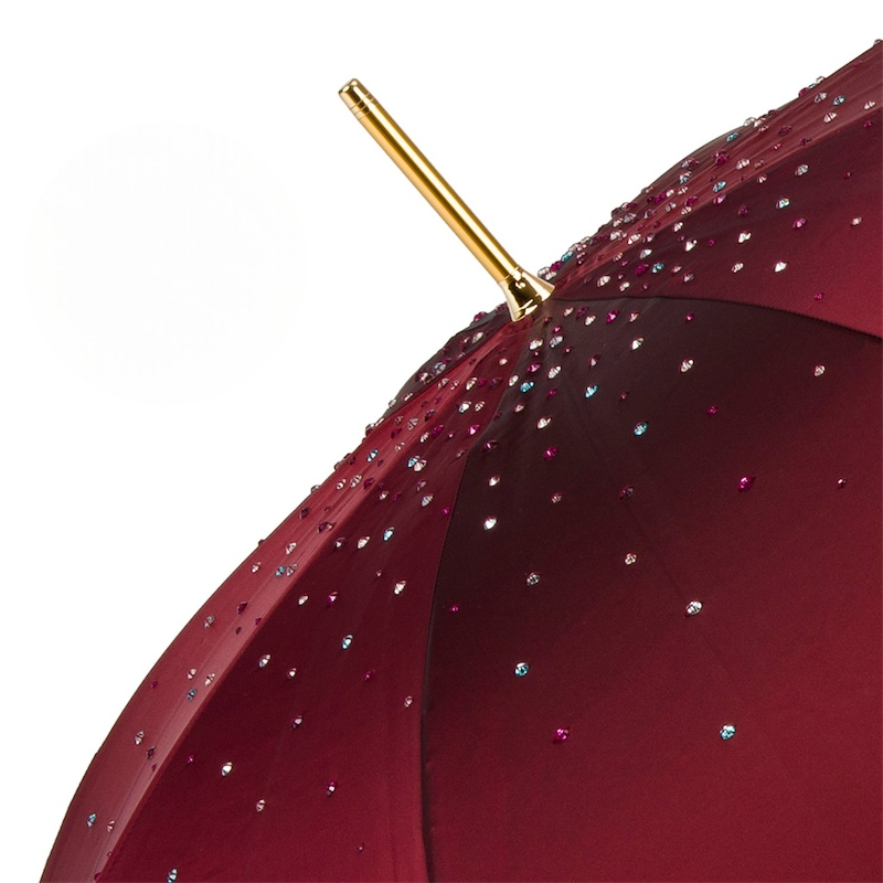 Designer Burgundy Umbrella - Double Cloth Rain Umbrella Luxury With Swarovski Crystals