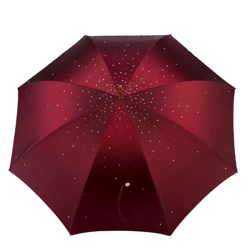 Designer Burgundy Umbrella - Double Cloth Rain Umbrella Luxury With Swarovski Crystals