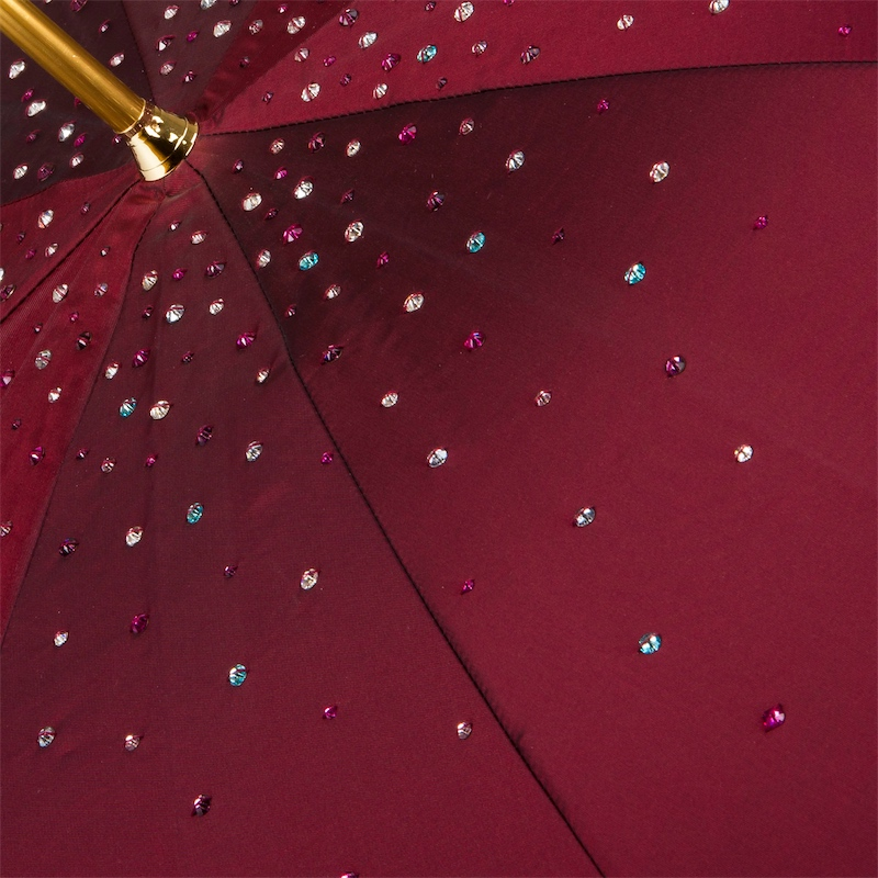 Designer Burgundy Umbrella - Double Cloth Rain Umbrella Luxury With Swarovski Crystals